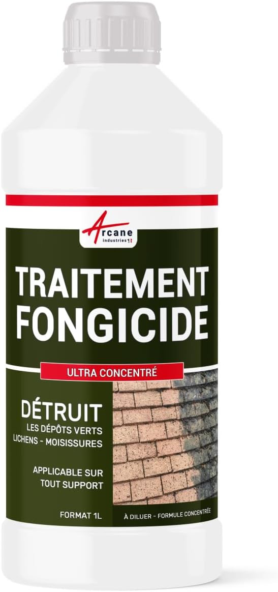 Anti Mousse Ultra Concentré Toiture Mur Façade Terrasse 1 L | Détruit Dépôts Verts, Lichens, Algues et Moisissures, Curatif et Préventif, Tous Supports Extérieurs - Arcane Industries
