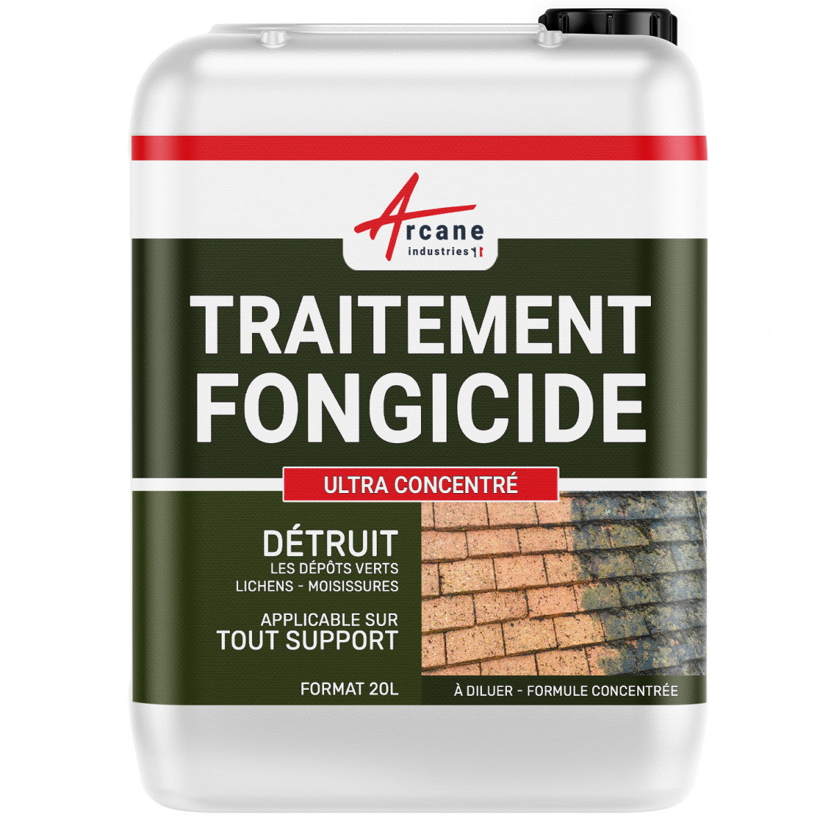 Anti Mousse Ultra Concentré Toiture Mur Façade Terrasse 20 L | Détruit Dépôts Verts, Lichens, Algues et Moisissures, Curatif et Préventif, Tous Supports Extérieurs - Arcane Industries